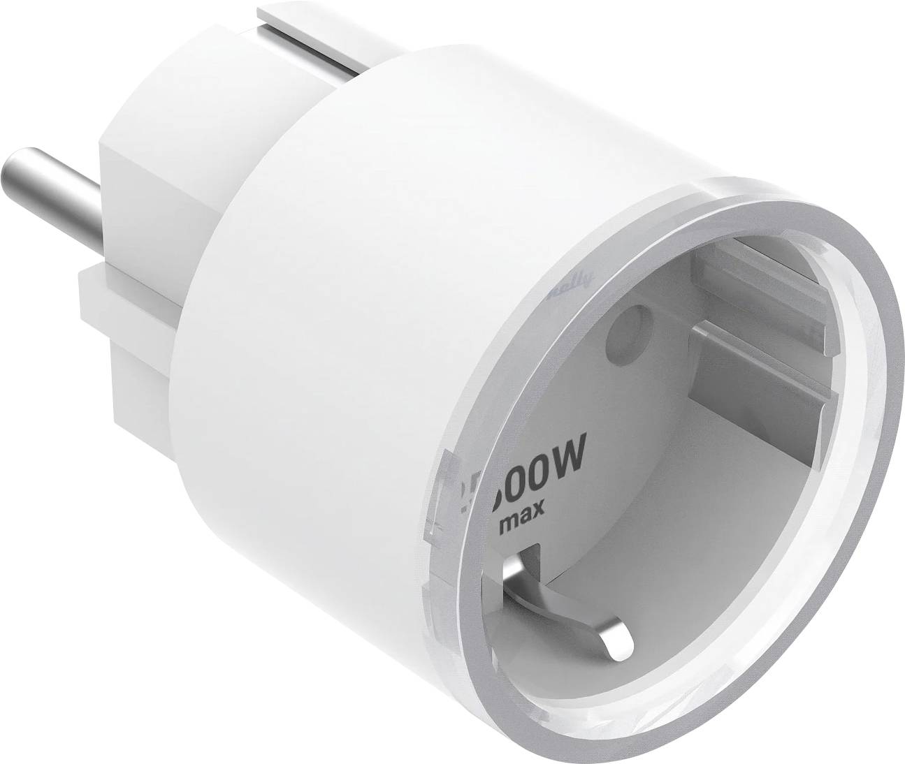 Weißer europäischer Steckeradapter im klassischen Stil mit zwei runden Stiften und einer Buchsenöffnung, mit der Kennzeichnung „100W max" im Inneren.