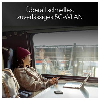 Werbegrafik auf Deutsch, die eine optionale 5G-Antenne zeigt, die den Empfang bei schwacher 5G-/4G-Abdeckung verbessert; zwei TS-9-Antennenanschlüsse auf einem Gerät sind hervorgehoben.