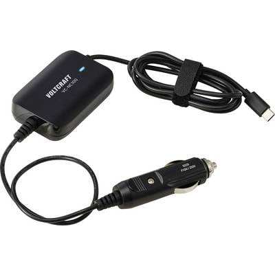 Voltcraft VC-100 Autoladeadapter mit USB-C-Kabel und Zigarettenanzünder-Stecker, dargestellt auf weißem Hintergrund.