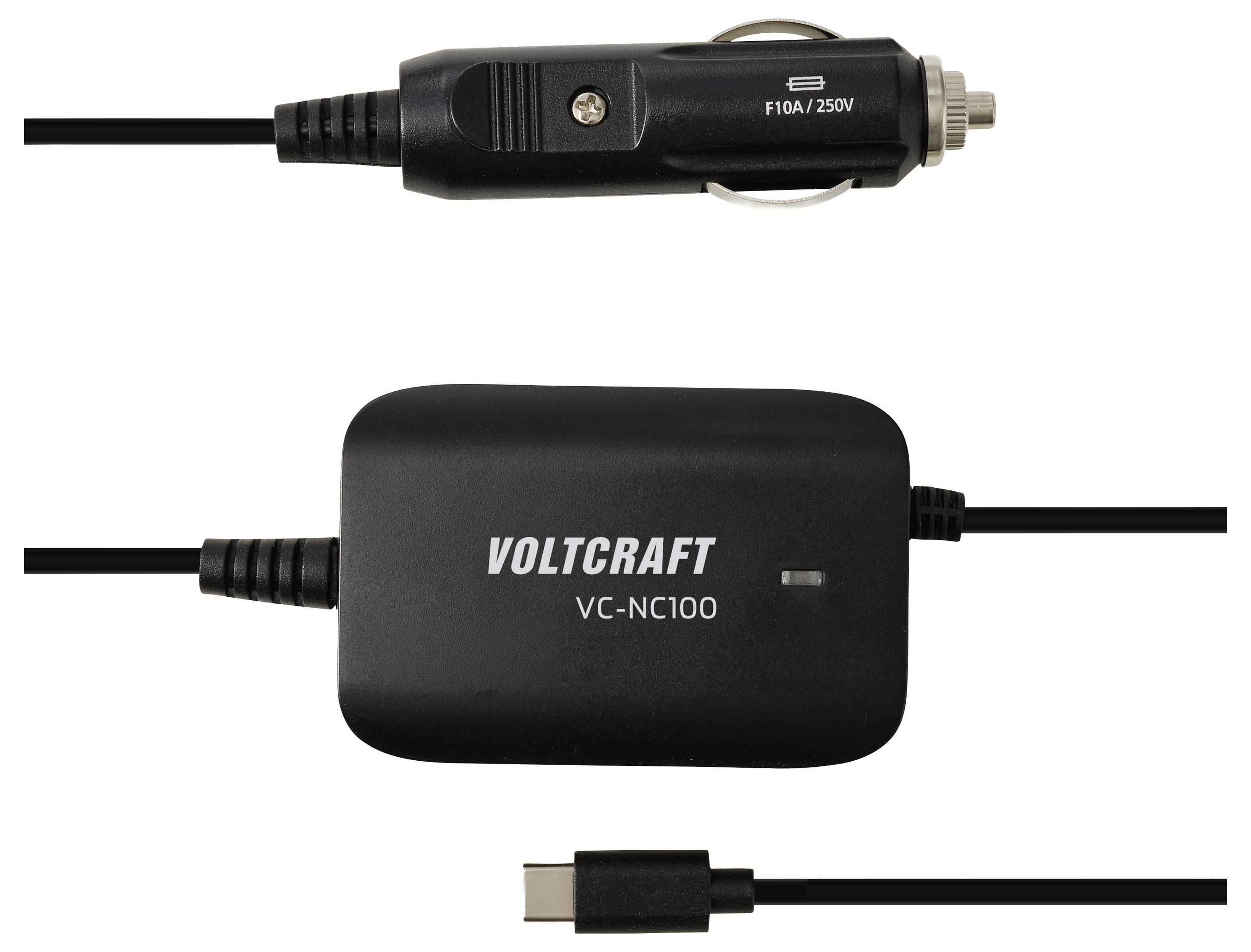 Voltcraft VC-NC100 Auto-USB-Ladegerät-Set mit 12V Zigarettenanzünder-Stecker, Hauptadapter-Einheit und USB-C-Kabel