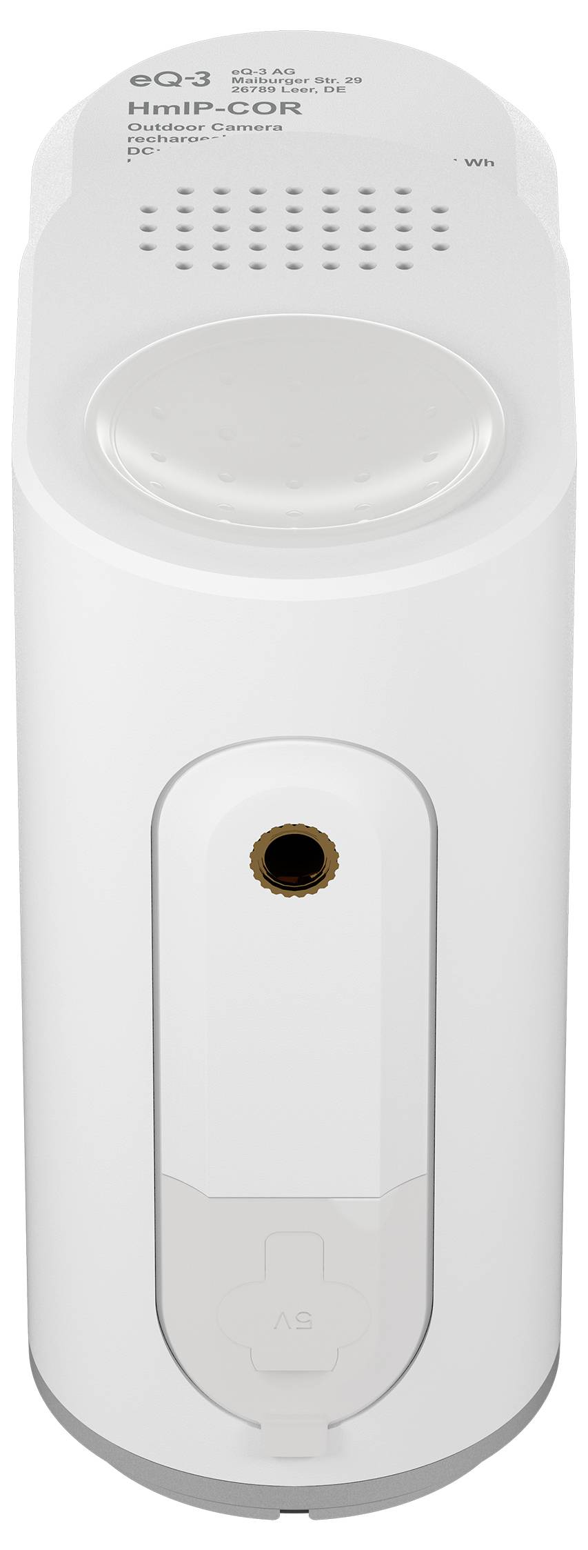 Weißer Wi-Fi-CO-Melder mit perforiertem Lautsprechergitter und einer vorderen Sensoröffnung, gezeigt auf einfachem Hintergrund.