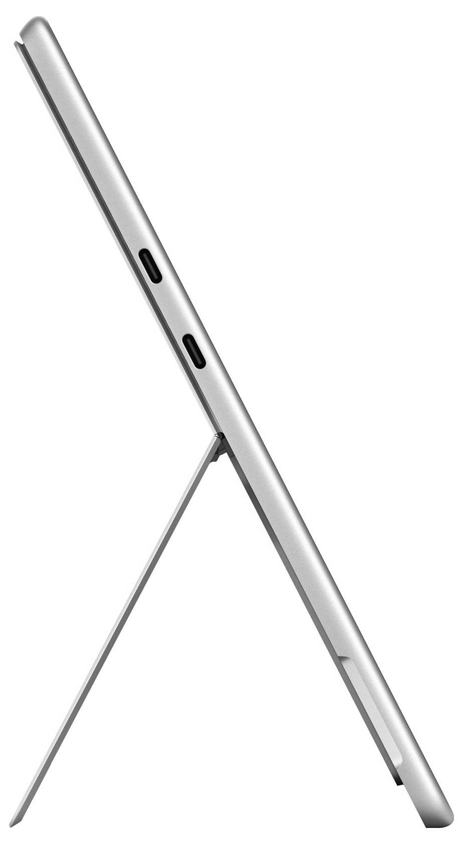 Silbernen Microsoft Surface-Laptop, der teilweise geöffnet ist und die Tastatur sowie das Windows-Logo auf der Rückseite des Bildschirms zeigt.