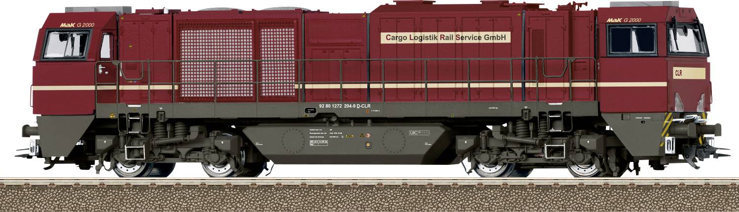 Seitenansicht einer roten Diesellokomotive der Cargo Logistik Rail Service GmbH auf Schienen, mit der Nummer 92 80 1275 009-5 auf der Seite gekennzeichnet.