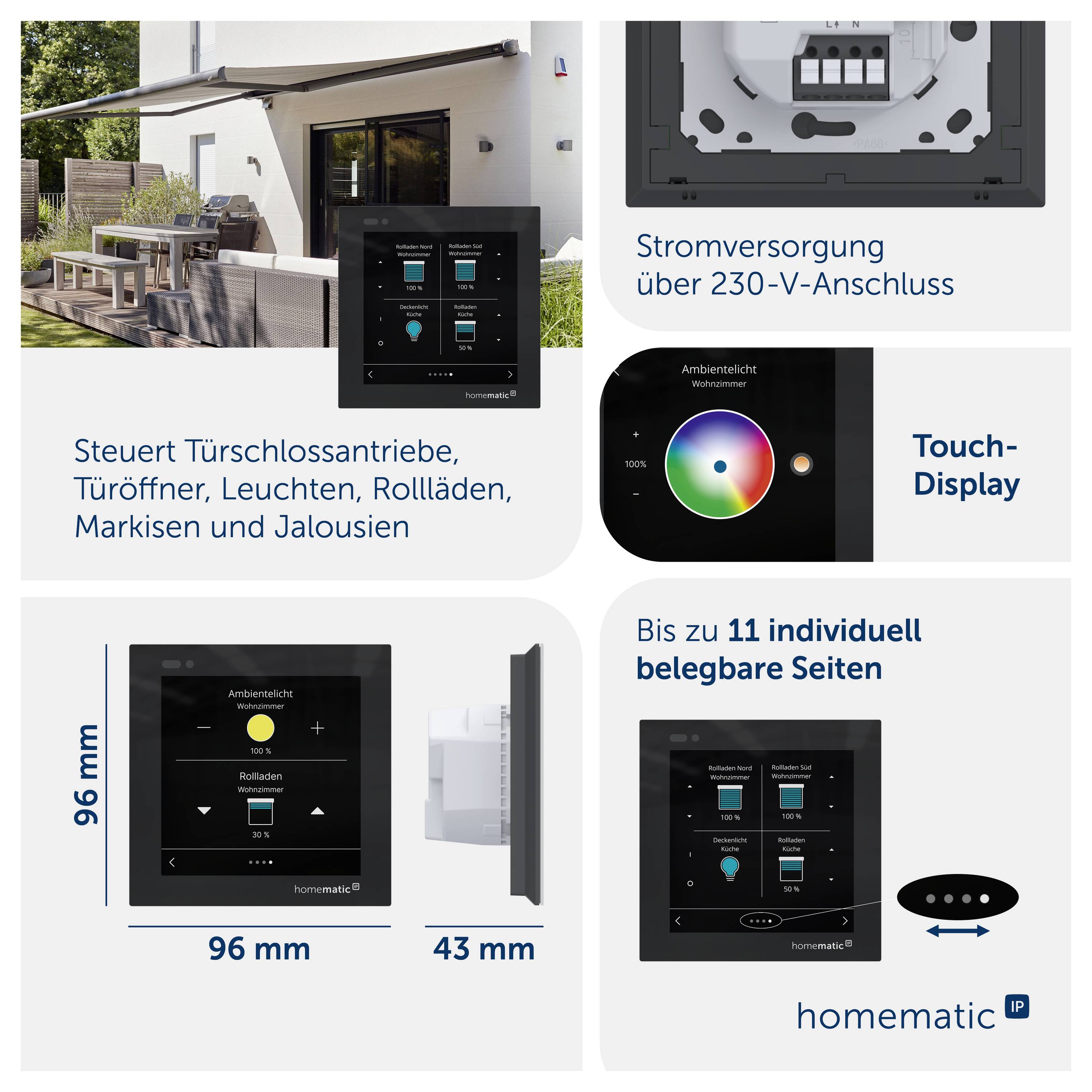 Intelligente Wohnzimmer-Beleuchtungssteuerung für Umgebungslicht mit Farbrad, 100% Helligkeit, Plus-/Minus-Steuerelemente und Anzeige der ausgewählten Warmfarbe.