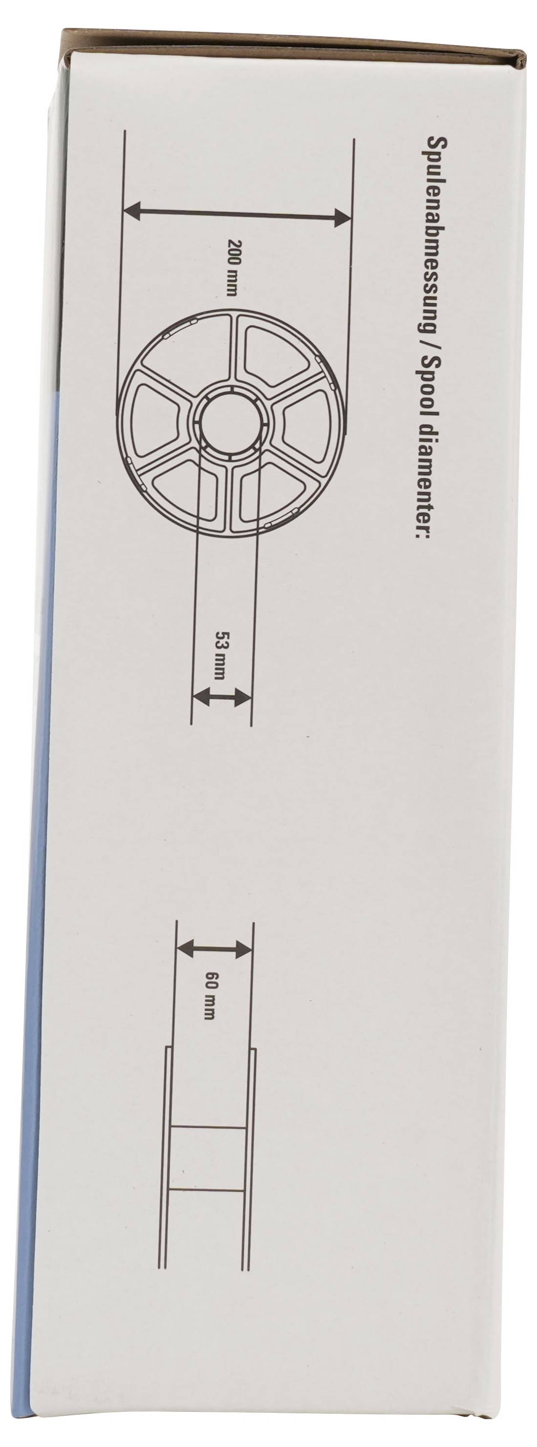 Kastendiagramm mit einer Spule mit Abmessungen: Durchmesser 280 mm, Breite 53 mm und Kerndurchmesser 90 mm.