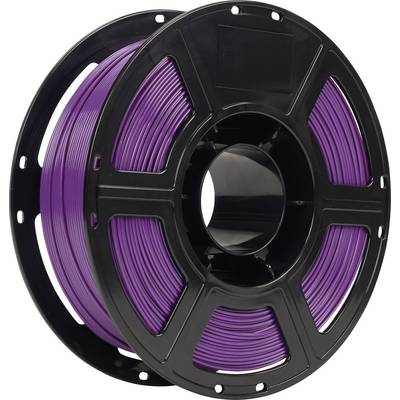 Spule mit violettem 3D-Druckfilament auf einer schwarzen Spule, gezeigt vor weißem Hintergrund.