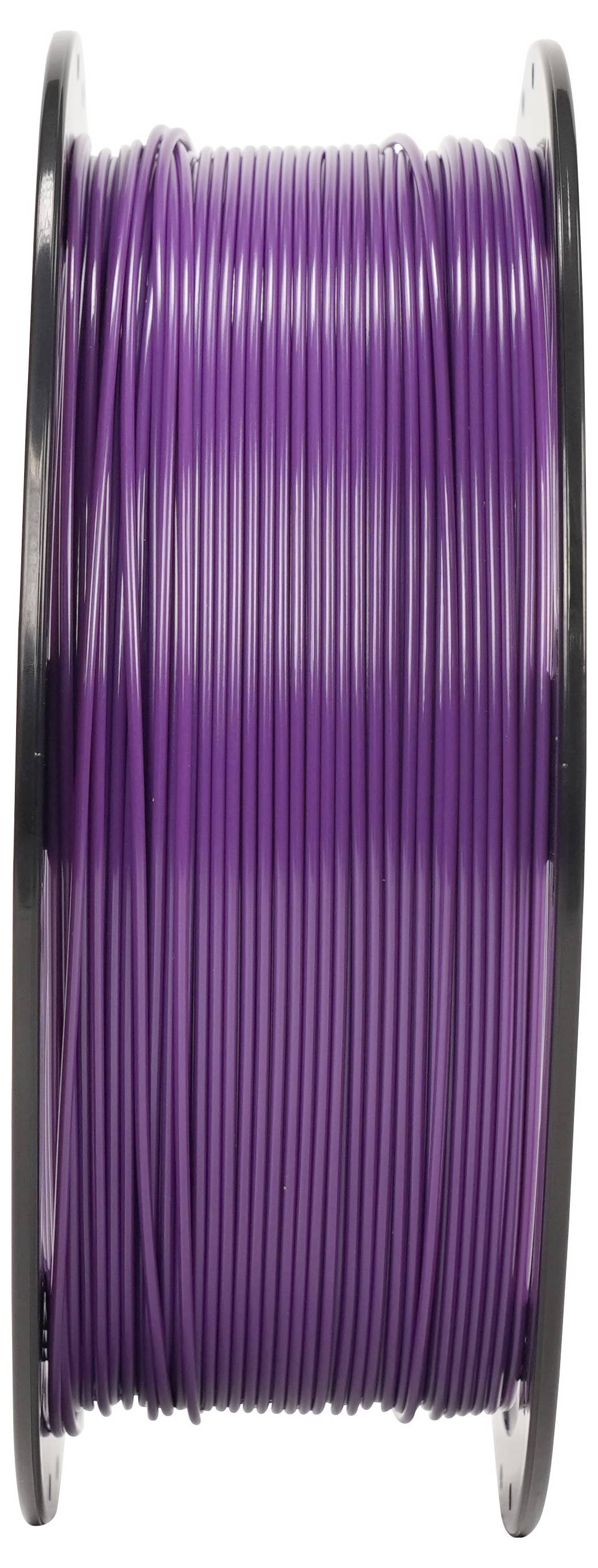 Eine Spule mit violettem Filament, das auf einer Rolle aufgewickelt ist, vertikal vor einem weißen Hintergrund dargestellt.