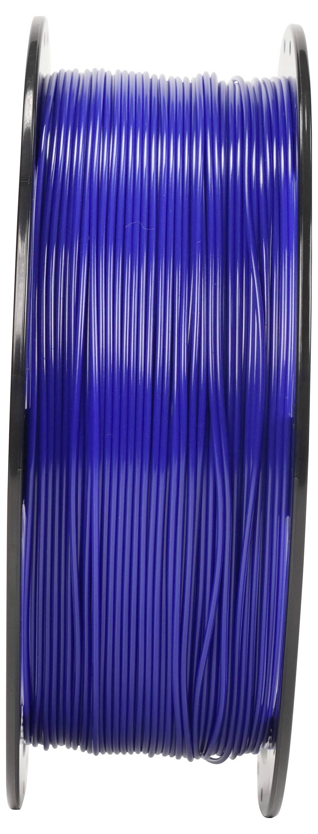 Eine Spule mit leuchtend blauem Filament oder Draht, der dicht zwischen zwei grauen Flanschen aufgewickelt ist.