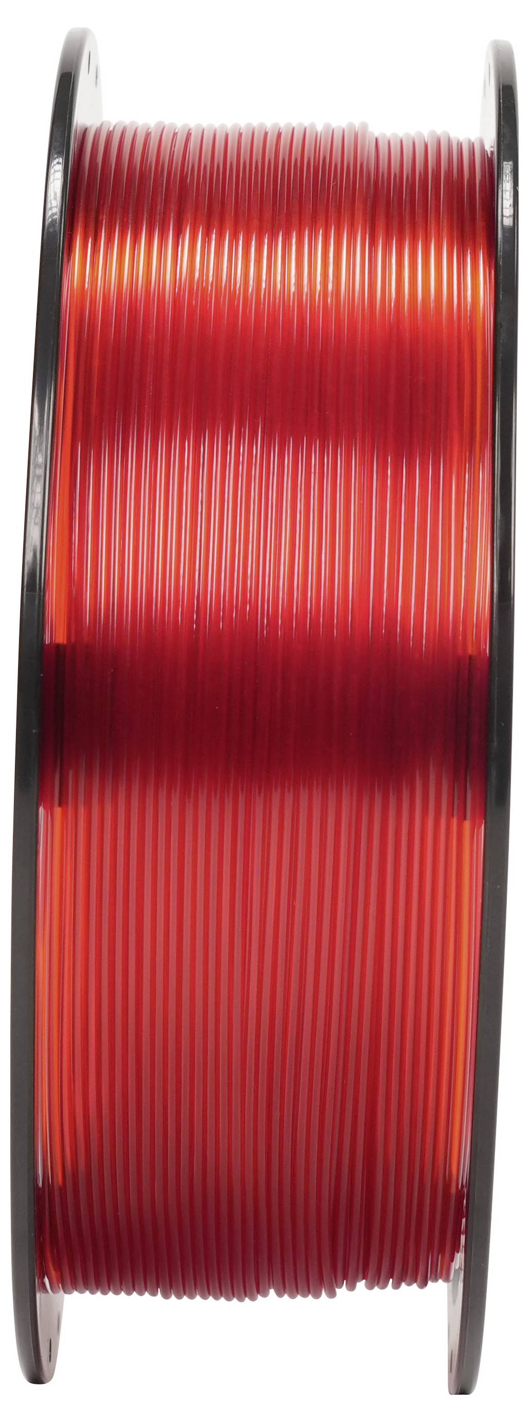 Eine Spule mit leuchtend rotem Kabel oder Draht, fest aufgewickelt zwischen zwei dunkelgrauen kreisförmigen Flanschen auf weißem Hintergrund.