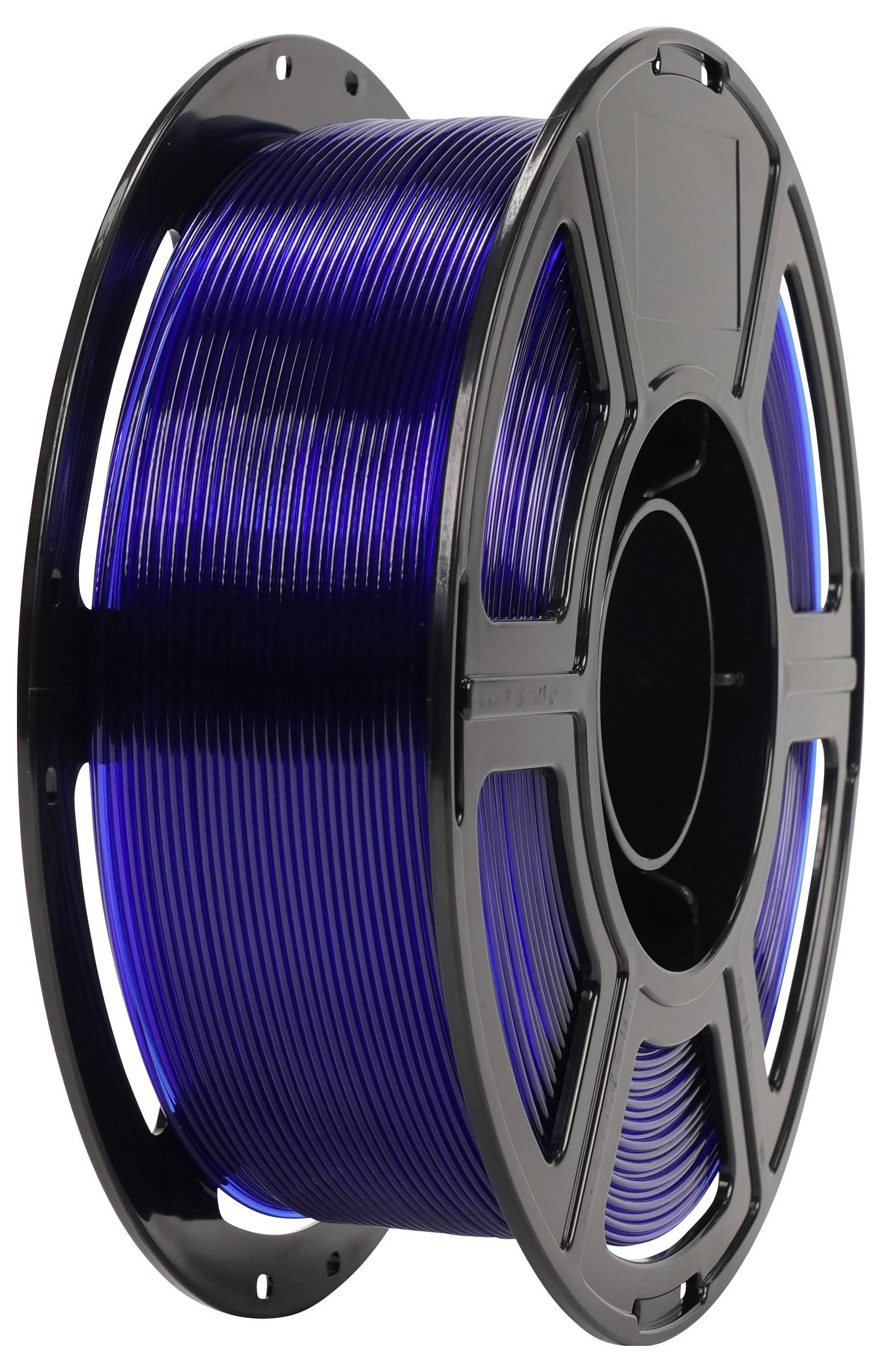 Spule mit blauem 3D-Drucker-Filament auf einer schwarzen Kunststoffrolle.