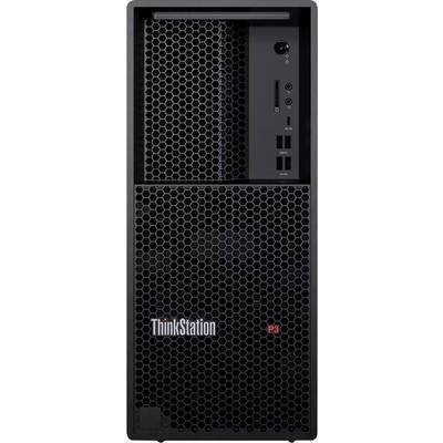 Frontansicht eines Lenovo ThinkStation P3 Desktop-Towers mit Wabenlüftungsgitter und vorderen I/O-Anschlüssen.