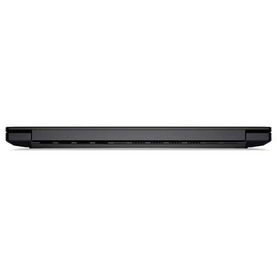 Seitenansicht eines geschlossenen schwarzen Laptops, die das dünne Profil und das Scharnier auf einem einfachen weißen Hintergrund zeigt.