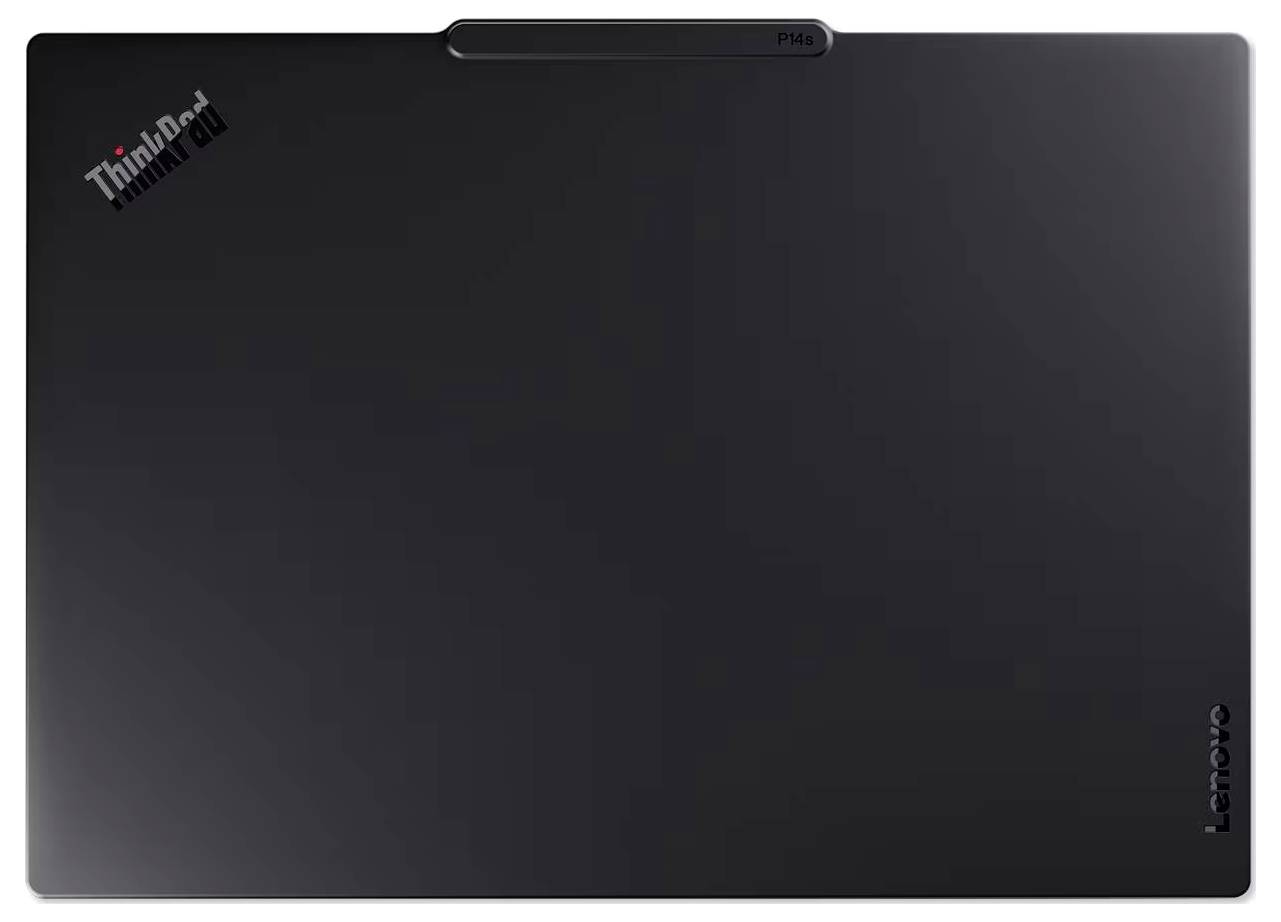 Geschlossener schwarzer Lenovo ThinkPad-Laptop mit ThinkPad-Logo oben links und Lenovo-Branding entlang der rechten Kante.