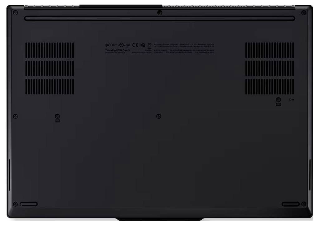 Laptop in Seitenansicht geöffnet, zeigt ein dünnes schwarzes Design mit dem aufrecht stehenden Bildschirm und der geschlossenen oder versteckten Tastaturablage.