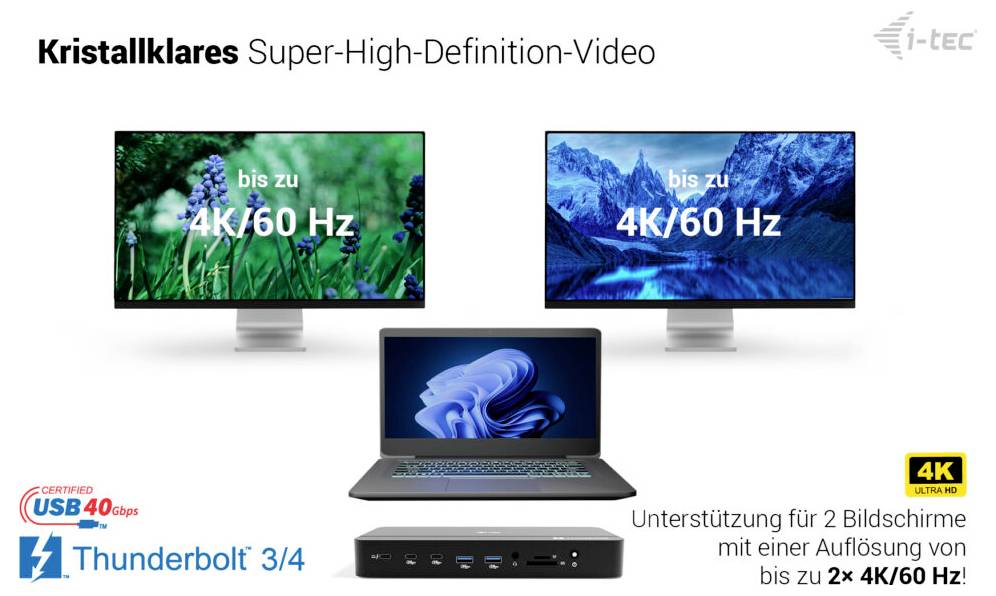i-tec Thunderbolt™ 5 Dockingstation Thunderbolt 5 Triple Display DS inkl. Kensington-Schloss, USB-C® Power Delivery, int-8