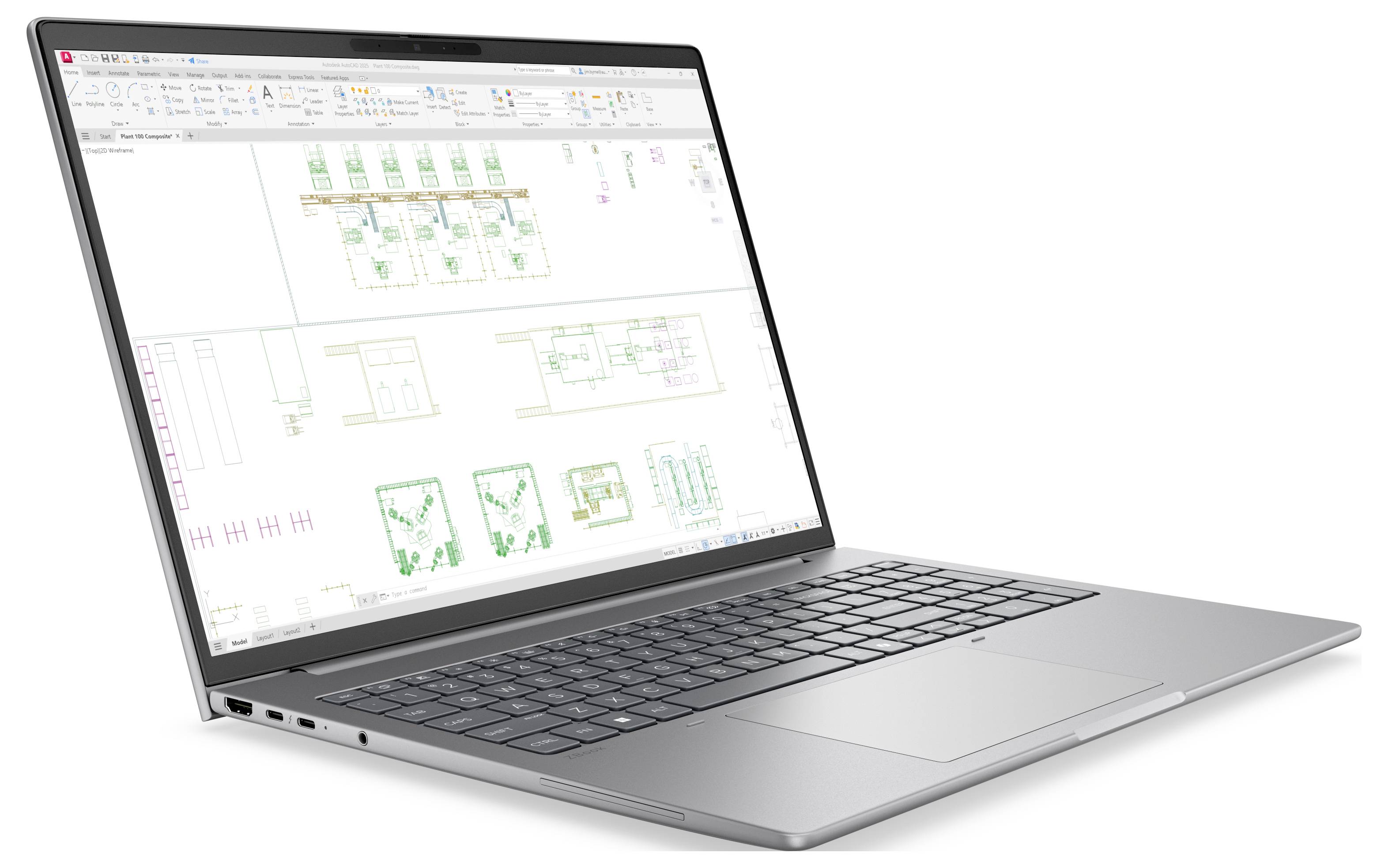 Seitenansicht eines schlanken silbernen geschlossenen Laptops, die die Vorderkante mit einer zentralen Deckelkerbe und sichtbaren Anschlüssen auf der rechten Seite zeigt.
