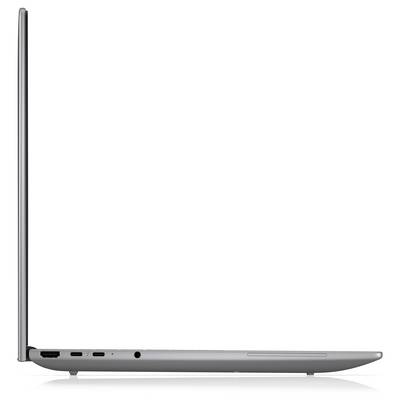Draufsicht eines grauen Laptops, das die Tastatur und das zentrierte Touchpad zeigt, wobei der Bildschirm leicht geöffnet ist.