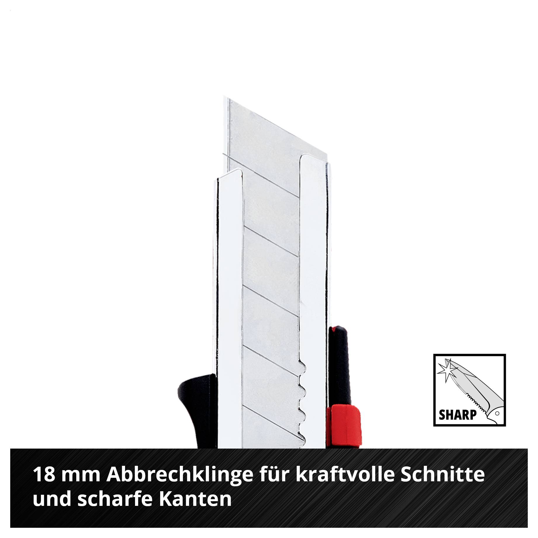 18-mm-Abbrechklinge mit Skalpellhalter; zeigt kraftvolle Schnitte und scharfe Kanten.