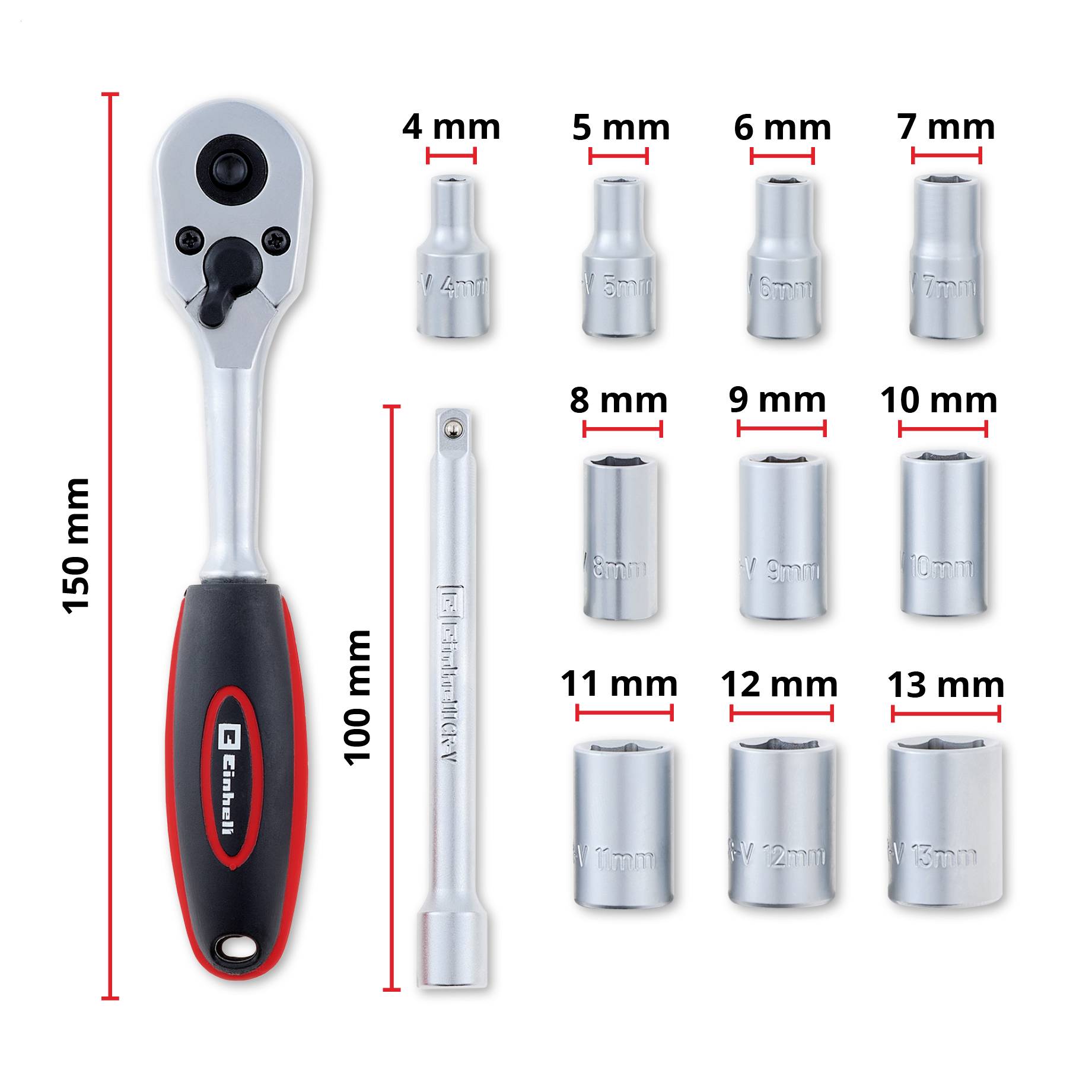 Einhell Umschaltknarren-Set metrisch 1/4" 13teilig 372411-1