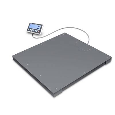 Digitale Bankwaage mit Edelstahlplattform und KERN-Display zeigt 0,0 g an.