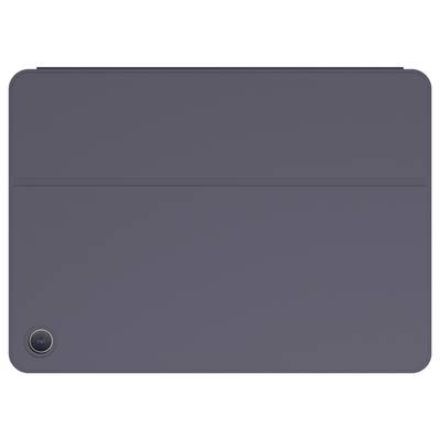 Geschlossene dunkelgraue Tablet- oder Laptopabdeckung mit einem kleinen kreisförmigen Kameraobjektiv in der linken unteren Ecke