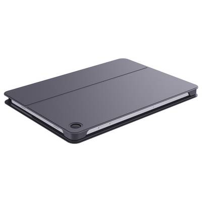 Geschlossener dunkelgrauer Laptop, perspektivisch dargestellt, mit Betonung seines schlanken Profils und der rückseitigen Kamera auf weißem Hintergrund.