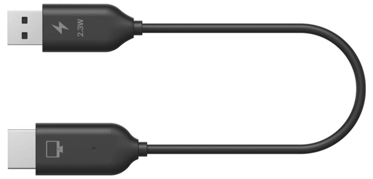 Schwarzes USB-Kabel mit einem USB-A-Stecker an einem Ende und einem USB-C-Anschluss am anderen Ende, dargestellt in einer U-förmigen Schleife.