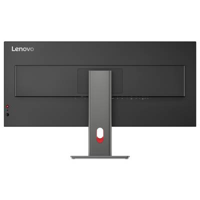 Rückansicht eines Lenovo-Computermonitors mit einem zentralen Ständer und einer Kabelmanagement-Öffnung.