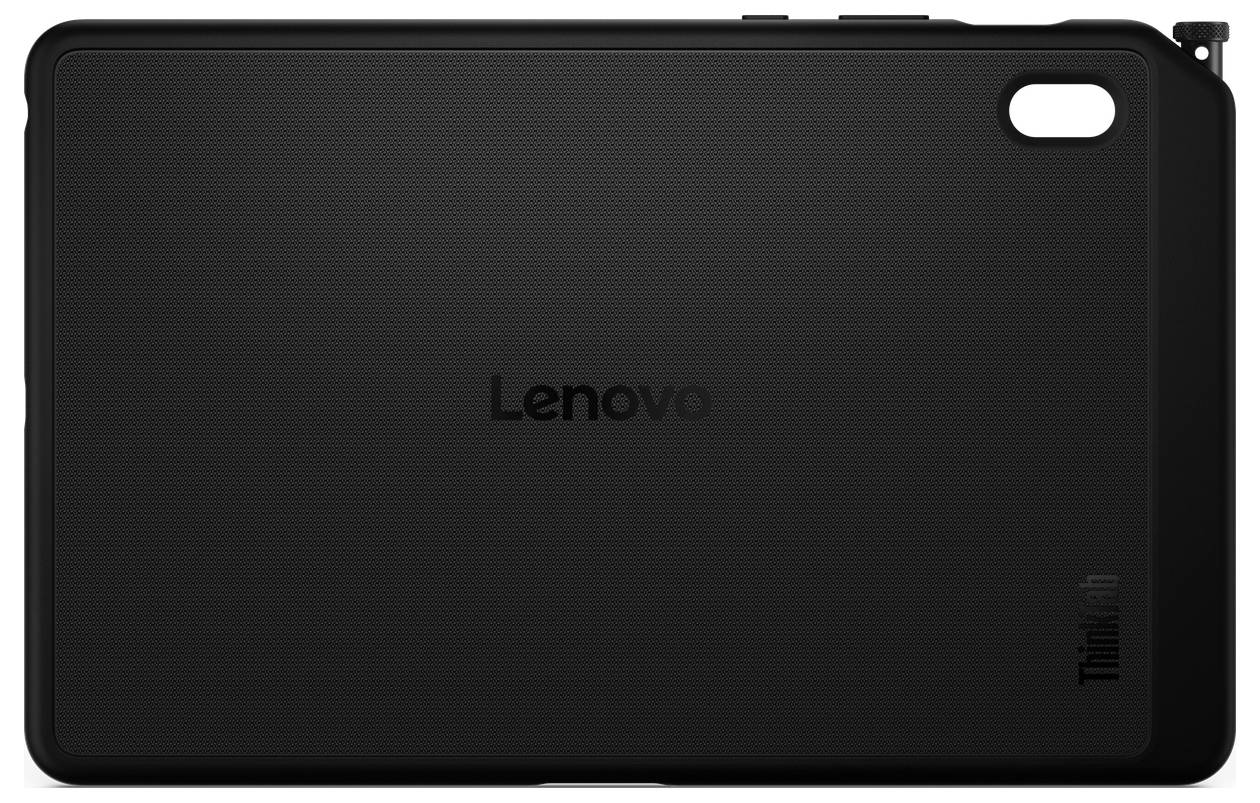 Schwarze Lenovo ThinkPad Tablet-Schutzhülle oder Schutzhülle in Vorderansicht, mit zentriertem Lenovo-Logo und Kameraausschnitt oben rechts.