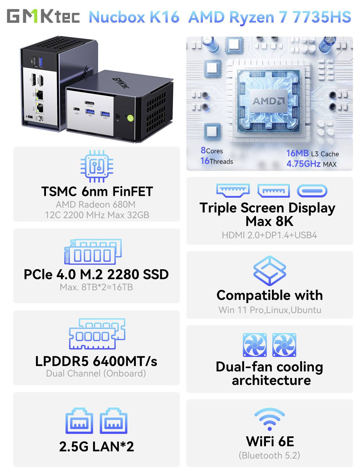 GMKtec Mini PC K17 Intel Core Ultra 5 226V 16+512GB Intel® Core™ Ultra 5 226V 4.5 GHz 16 GB RAM 512 GB SSD Intel Arc™ 13-11