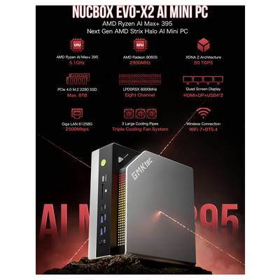GMKtec Workstation Mini PC, KI-Supercomputer EVO-X2-2 AMD Ryzen AI Max+ 395 128+2TB DDR5X AMD Ryzen AI Max+ 395 5.1 GHz -8