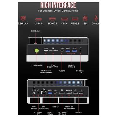 GMKtec Workstation Mini PC, KI-Supercomputer EVO-X2-2 AMD Ryzen AI Max+ 395 128+2TB DDR5X AMD Ryzen AI Max+ 395 5.1 GHz -9