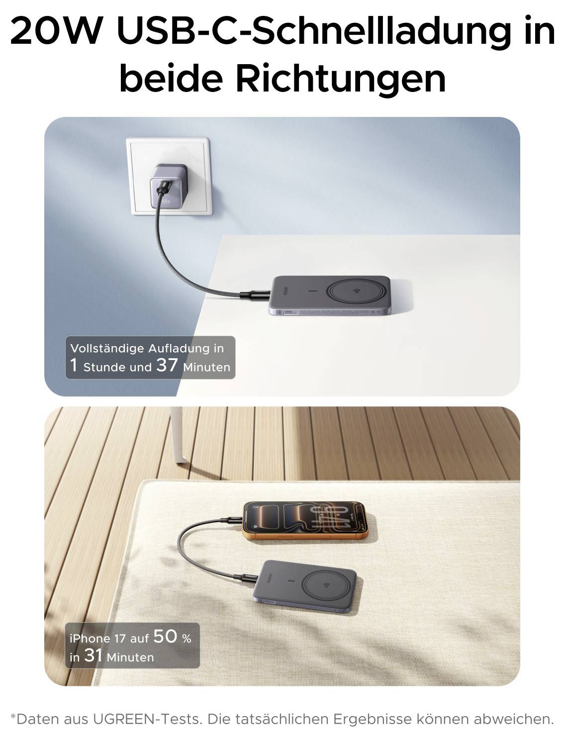 UGREEN Powerbank 5000 mAh Qi 2, USB PD 3.0 Li-Ion Silver-2