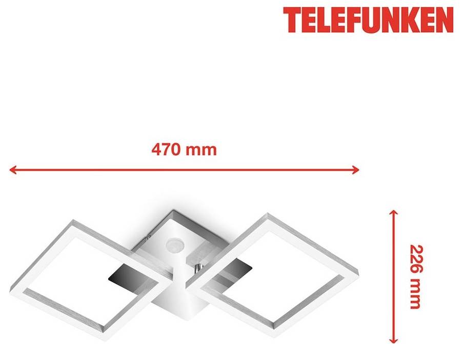 Telefunken-Deckenleuchten-Diagramm mit einem dreiteiligen Leuchtengehäuse mit einer Breite von 470 mm und einer Höhe von 226 mm.