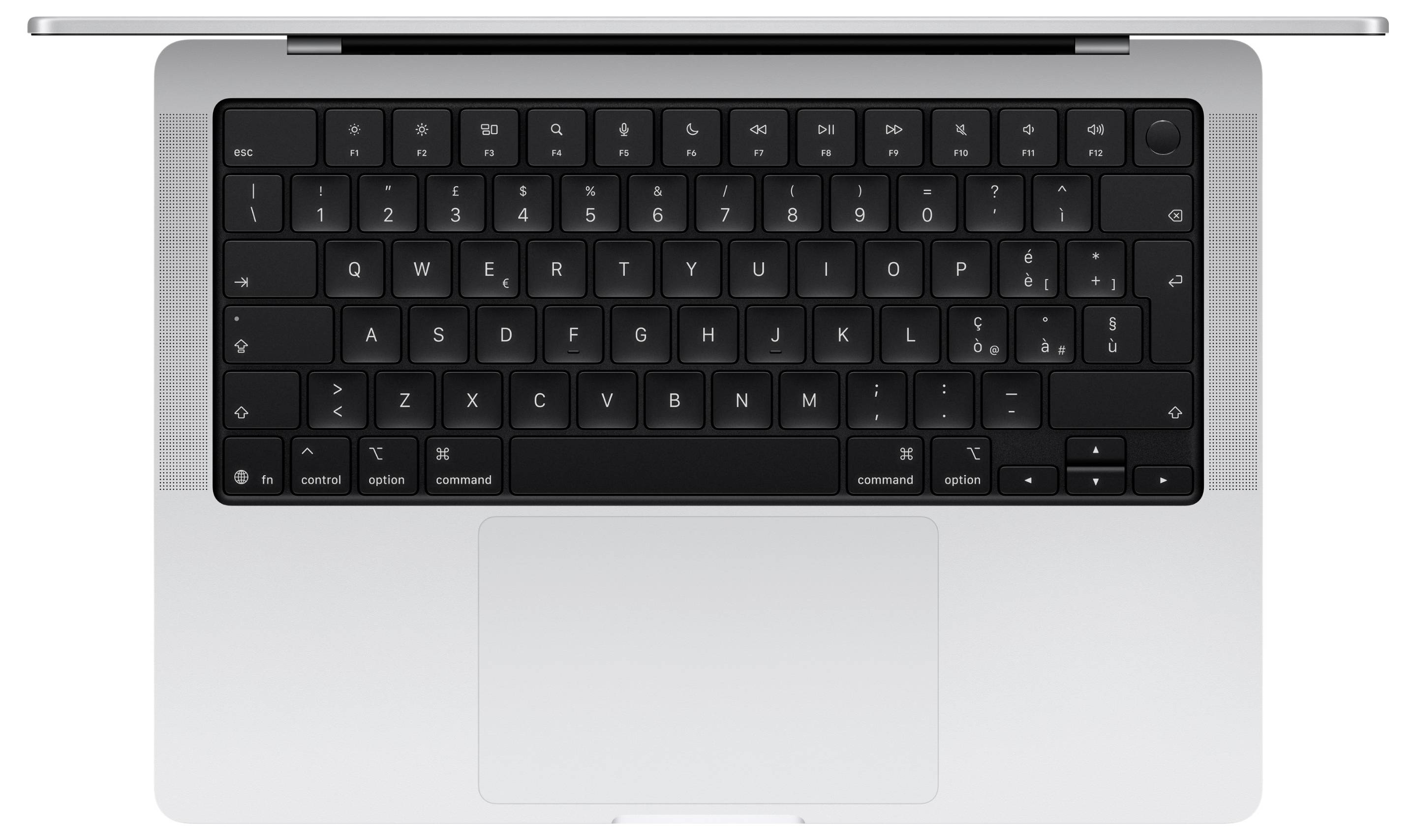 Rückansicht eines Apple iMac mit silbernem Ständer, zentriertem Apple-Logo, Lüftungsöffnungen unten links und Netzschalter unten rechts.