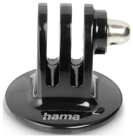 Schwarze Hama-Stativadapter mit einer dreieckigen GoPro-Stil-Klammer auf einer runden Basis