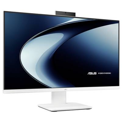 ASUS-Flachbildschirm mit dunkelblauem abstraktem Bildschirm und Logo auf weißem Standfuß