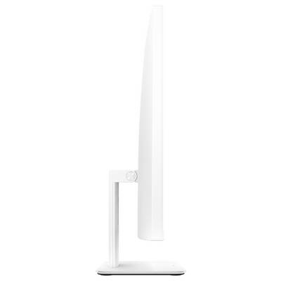 Schlanker weißer Desktop-Monitor auf einem Ständer, in der Seitenansicht dargestellt.