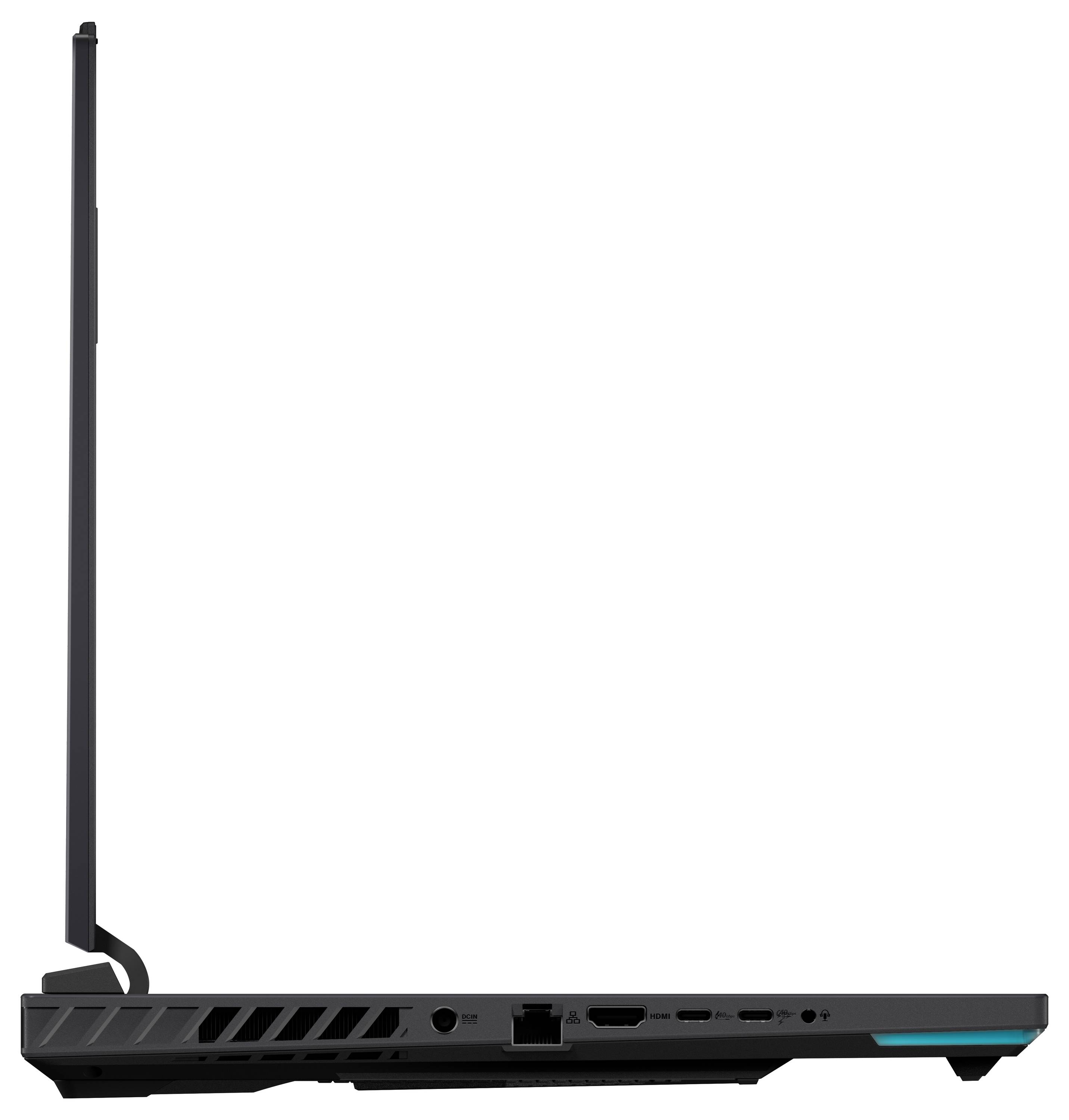 Seitenansicht eines schwarzen kabellosen Routers mit einer hohen Antenne und hinteren Anschlüssen, gezeigt auf weißem Hintergrund.