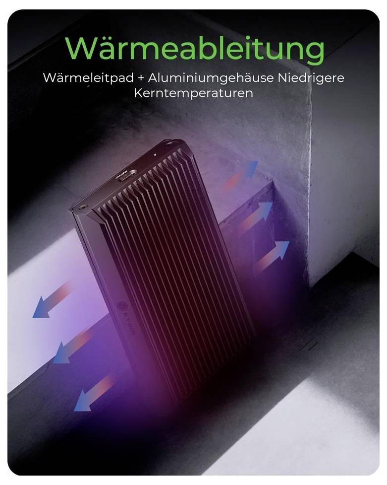 Werbebild, das einen Laptop neben einem Ständer zeigt, mit deutschem Text „Breite Kompatibilität" und „Geräte bis zu 12,9" Bildschirmdiagonale", was die Unterstützung für Geräte bis zu 12,9 Zoll Bildschirmdiagonale anzeigt.