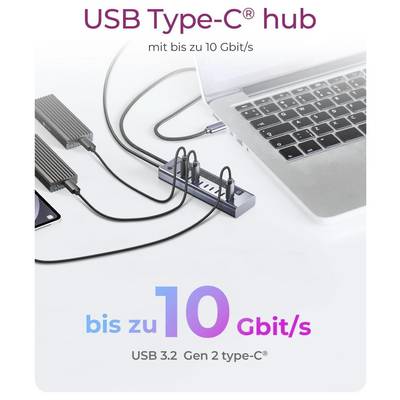 ICY BOX 61171 USB-Hub 10 Port USB-C®, USB-C® PD USB 3.2 Gen2 10 GBit/s LED-Anzeige, mit Aluminiumgehäuse Blau IB-HUB1450-1