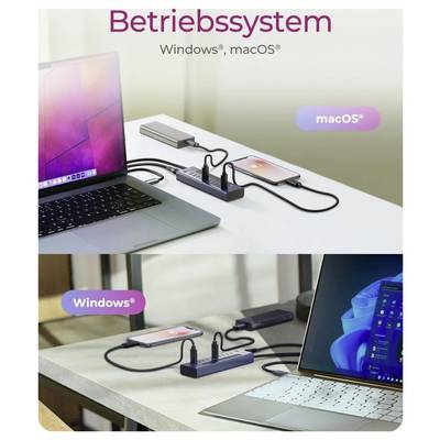ICY BOX 61171 USB-Hub 10 Port USB-C®, USB-C® PD USB 3.2 Gen2 10 GBit/s LED-Anzeige, mit Aluminiumgehäuse Blau IB-HUB1450-6