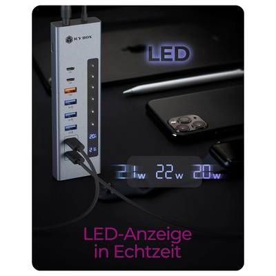 ICY BOX 61159 USB-Hub 7+2 Port USB-C® (USB 3.2 Gen 2), USB-C® PD, USB-A (USB 3.2 Gen 2), USB-A (USB 3.2 Gen 1), SDHC, SD-5