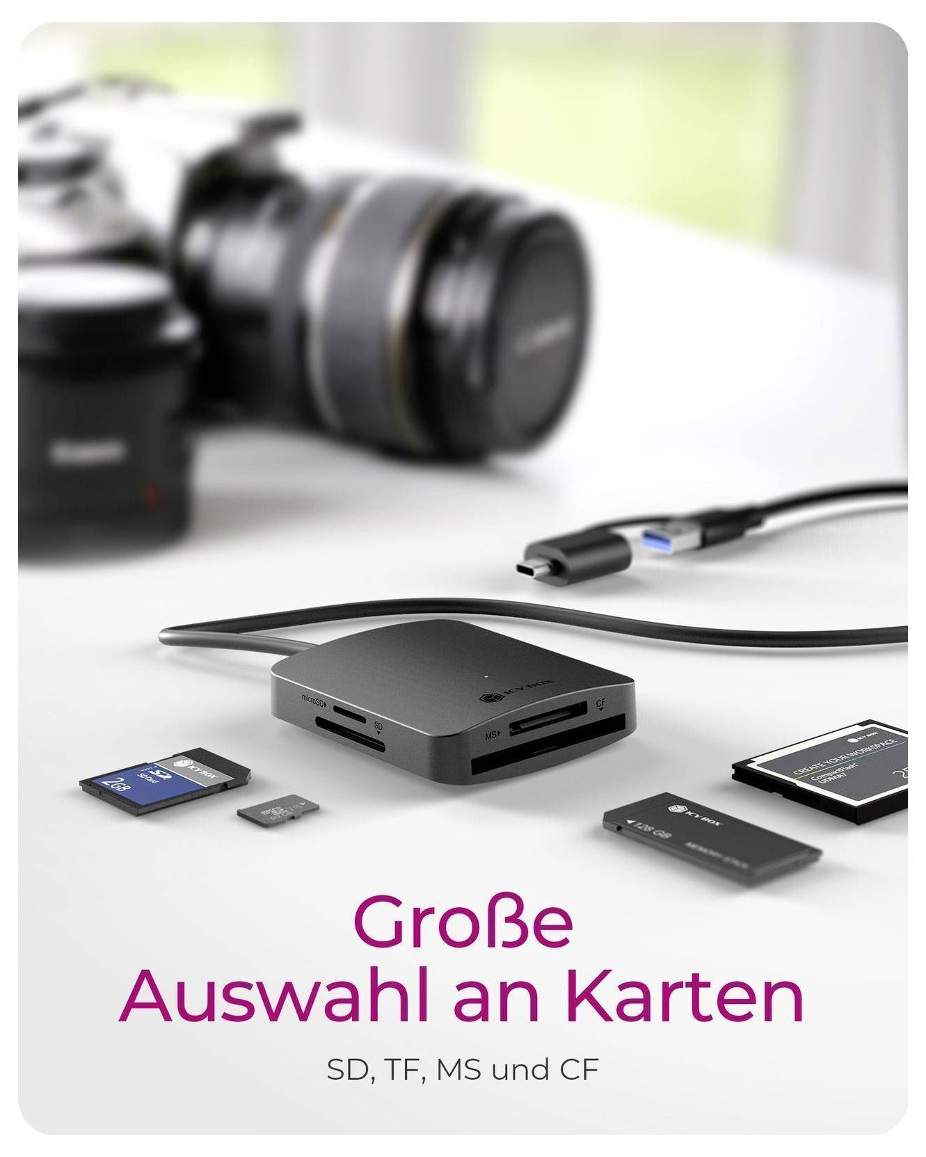 Hand hält ein Smartphone mit einer magnetischen Schutzhülle, die auf der Rückseite angebracht ist; Text sagt „Magnetische Abdeckung" und „Haftet am Mobiltelefon".