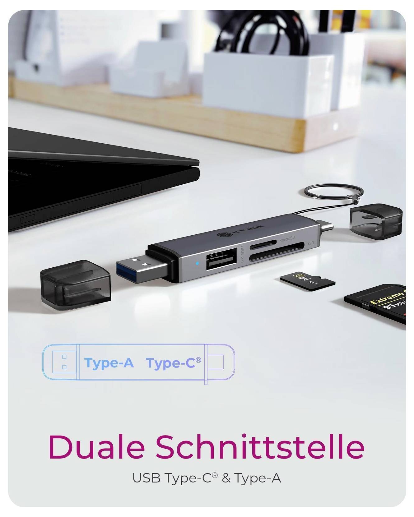 ICY BOX IB-CR203-CU3 Externer Speicherkartenleser USB-A (USB 3.2 Gen 1), USB-C® (USB 3.2 Gen 1), USB-A (USB 2.0) Schwarz-4