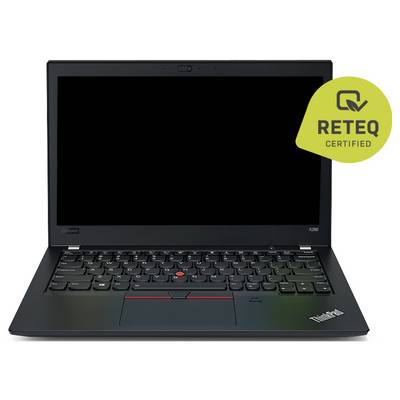 Schwarzes Lenovo ThinkPad Laptop mit geschlossenem Bildschirm, frontal dargestellt, mit der Bezeichnung „RETEQ CERTIFIED" in der oberen rechten Ecke.