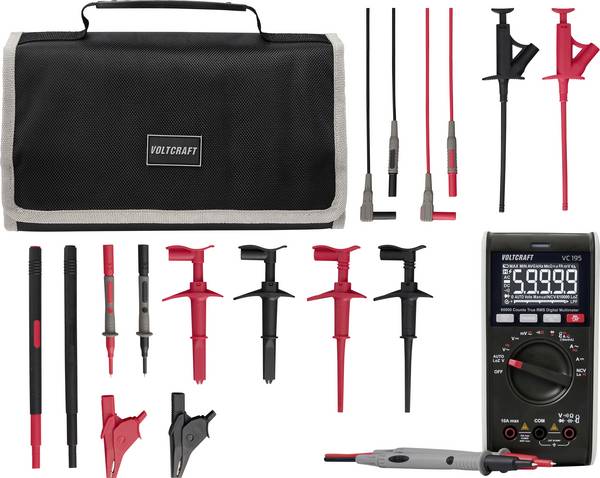 VOLTCRAFT VC-195 Multimeter mit MLSet-100 Messleitungen und Tasche
