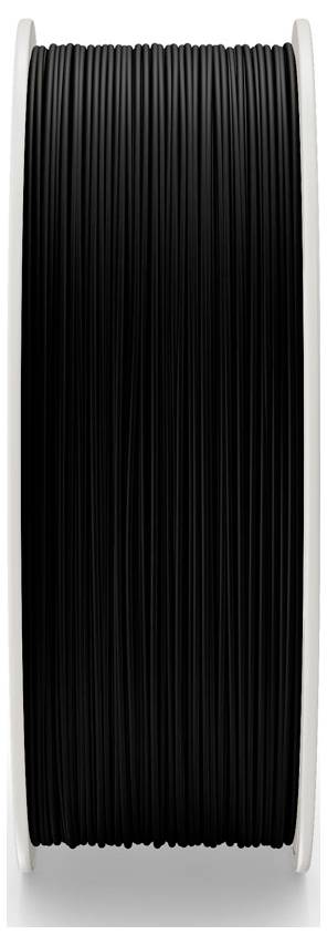 Schwarzes Filament oder Draht eng aufgewickelt auf einer weißen Spule, vertikal vor einem einfachen Hintergrund dargestellt.