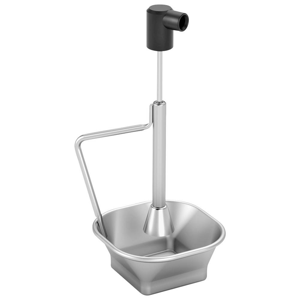 Metall-Toilettensauger mit silbernem Eimer und schwarzem Griff auf weißem Hintergrund.