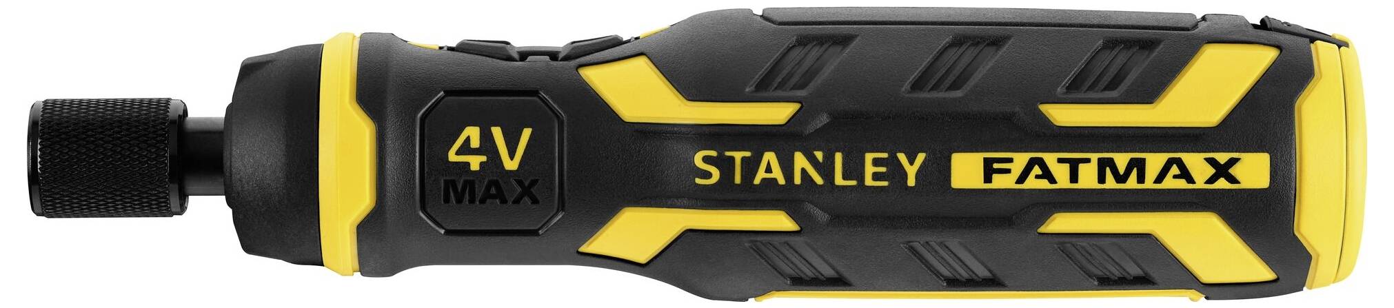Stanley FATMAX 4V MAX Akku-Schraubendreher mit schwarzem und gelbem Griff und angebrachter Bitspitze